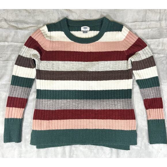 Old Navy Striped Sweater Womens M Colorful Festive Holiday Party Cozy Fitted Y2K - Picture 1 of 10